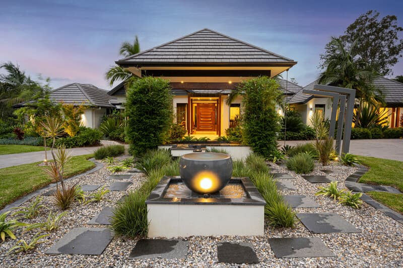 Welcoming front yard entrance with native plants and attractive garden design in Sydney